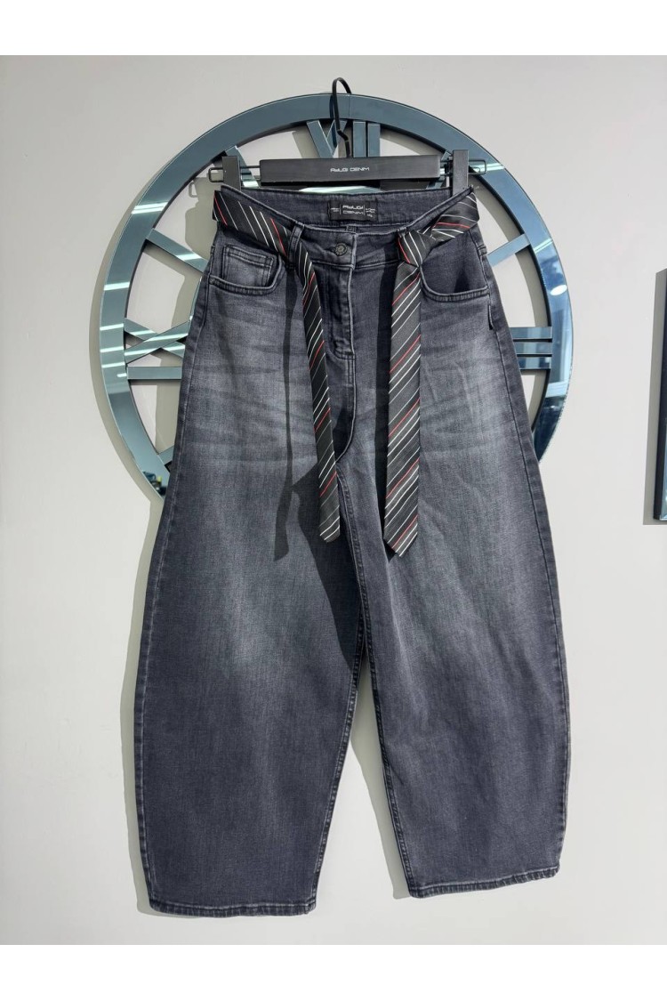 9642-134-164 ДЖИНСЫ BAGGY С ПОЯСОМ ЧЁРНЫЕ