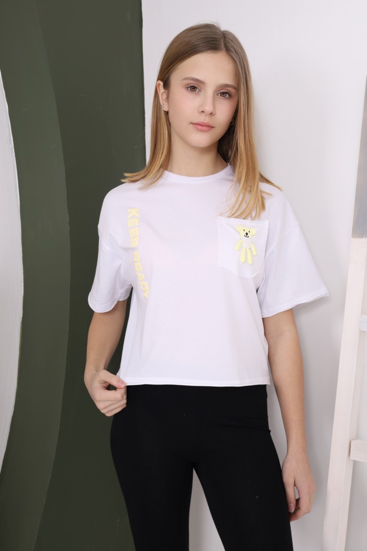 7136-128-158  AYICIK CEPLİ KISA T-SHIRT