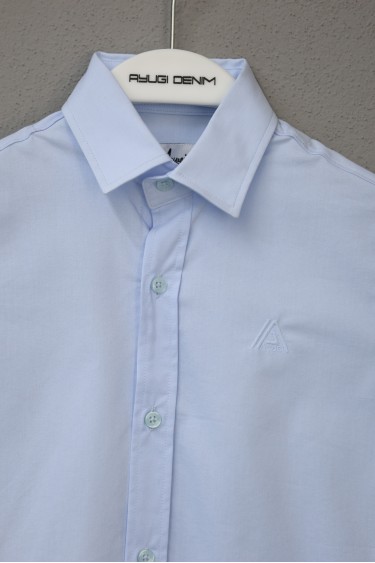 18112-146-170 СИНАЯ РУБАШКА С КОРОТКИМ РУКАВОМ НА ПУГОВИЦАХ