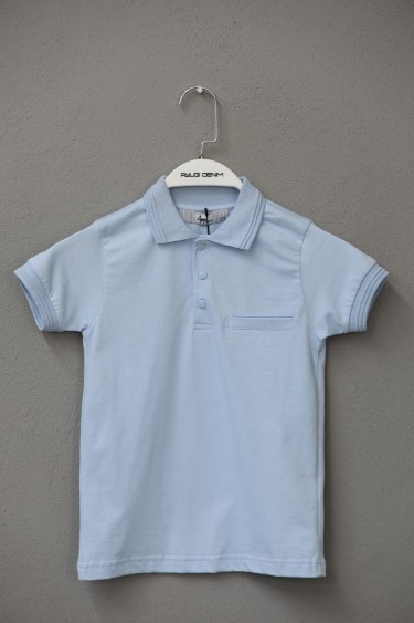 7188-146-170 MAVİ KISA KOL ÇİZGİSİZ POLO YAKA T-SHIRT