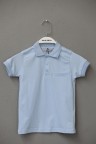 7155-116-140 MAVİ DÜĞMELİ KISA KOL ÇİZGİSİZ POLO YAKALI T-SHIRT