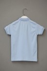 7155-116-140 MAVİ DÜĞMELİ KISA KOL ÇİZGİSİZ POLO YAKALI T-SHIRT