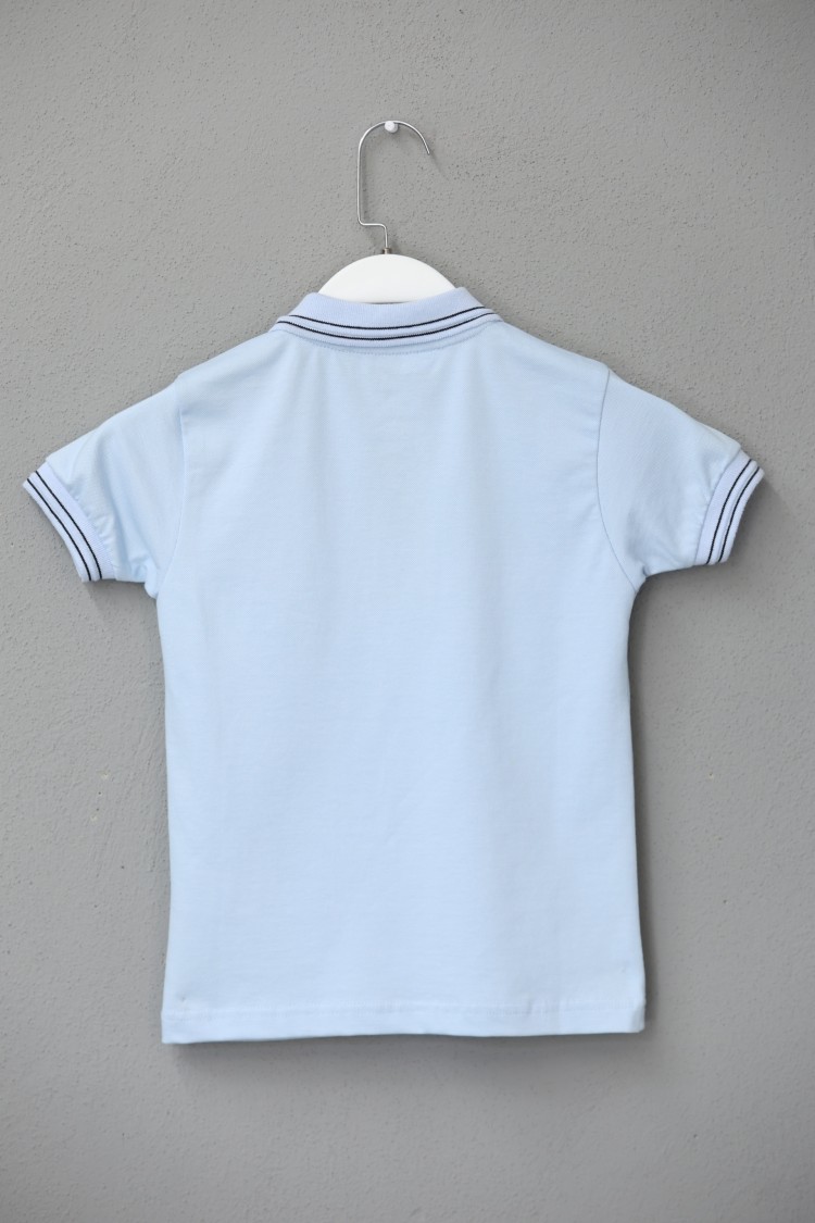 7190-146-170 MAVİ KISA KOL ÇİZGİLİ POLO YAKA T-SHIRT