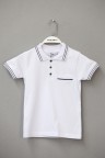 7190-146-170 BEYAZ KISA KOL ÇİZGİLİ POLO YAKA T-SHIRT