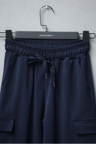 9407-140-170 БРЮКИ СВОБОДНОГО КРОЯ ИЗ ТКАНИ ТАБАРДИНА ТЕМНО-СИНИЕ