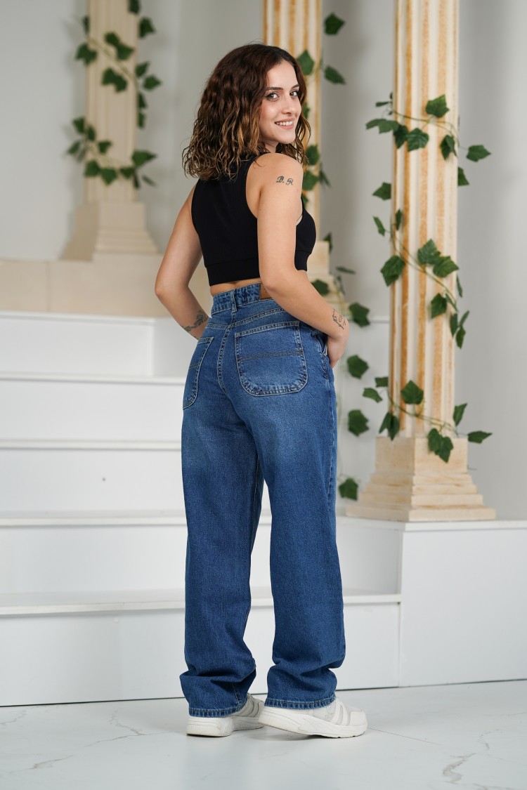 9537-134-164 LACİVERT BAGGY KALIP KOT PANTOLON